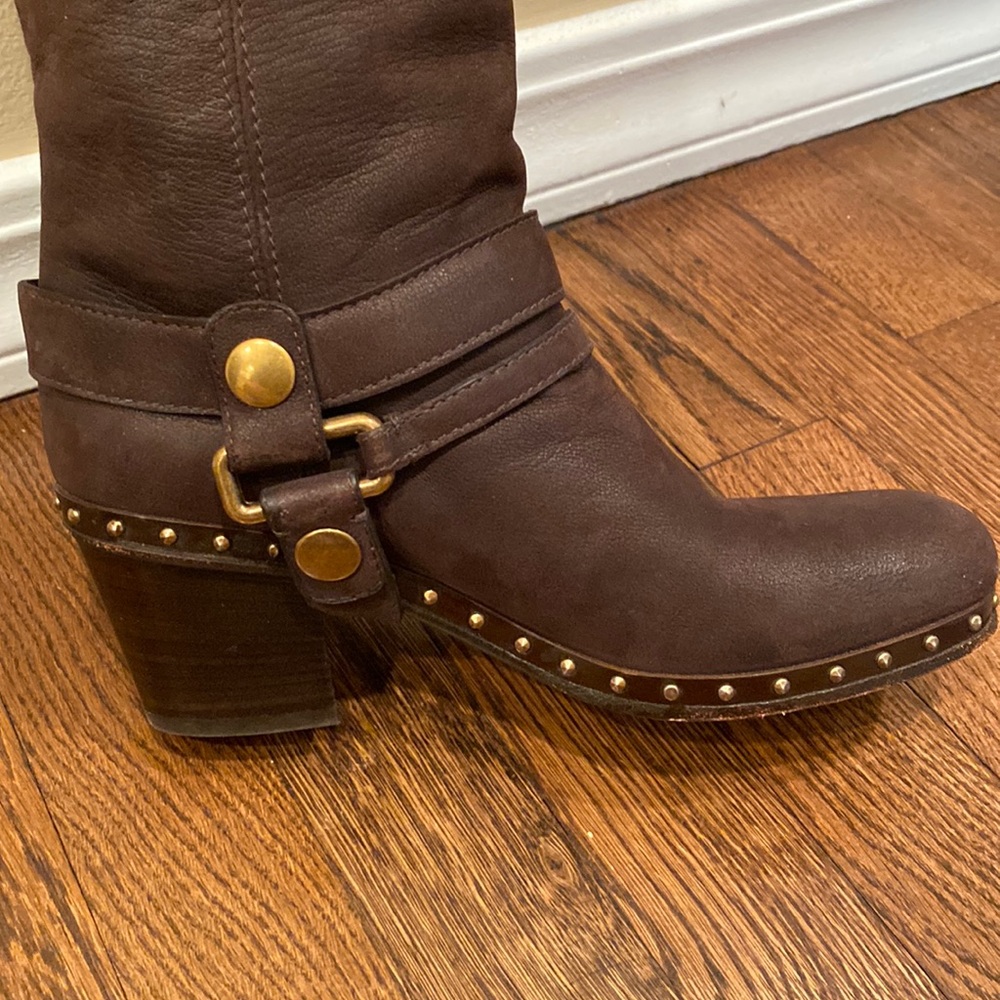 Miu Miu Brown Leather Studded Accent Moto Boots
